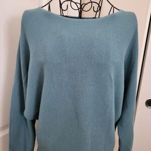 Size SM, turquoise-teal blue light sweater.